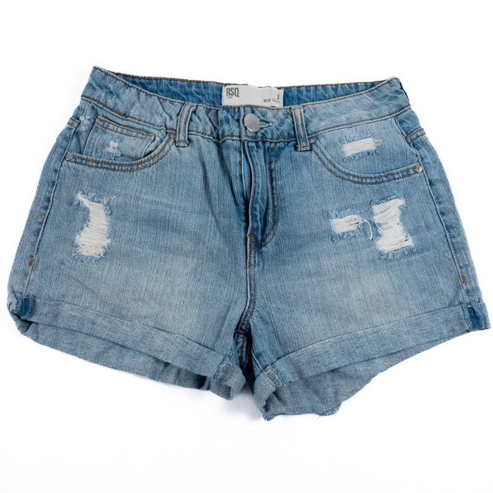 RSQ Tillys Distressed Jean Shorts Cuffed Hem Lght Blue Wash Mom Short Women Sz 3